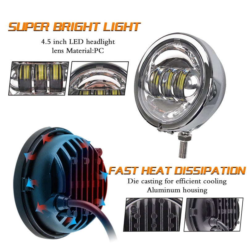 SKTYANTS 4.5 Inch LED Passing Light Motorcycle Fog lights with 4.5 Inch Housing Bucket Bracket Mount Compatible with Touring Electra Glide (Chrome) - Image 2